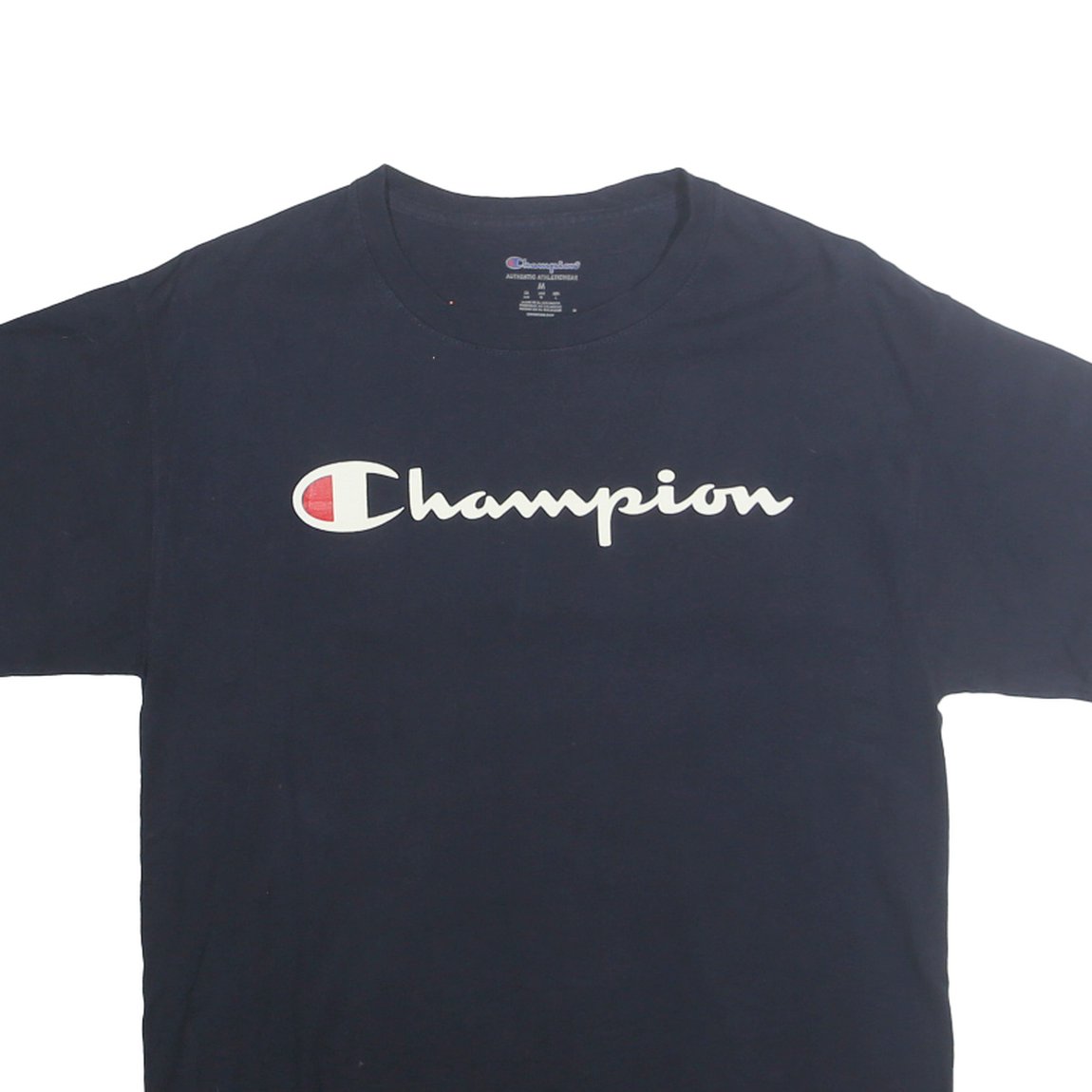 CHAMPION Mens Navy Blue Cotton T-Shirt M Short Sleeve Crew Neck Casual Logo