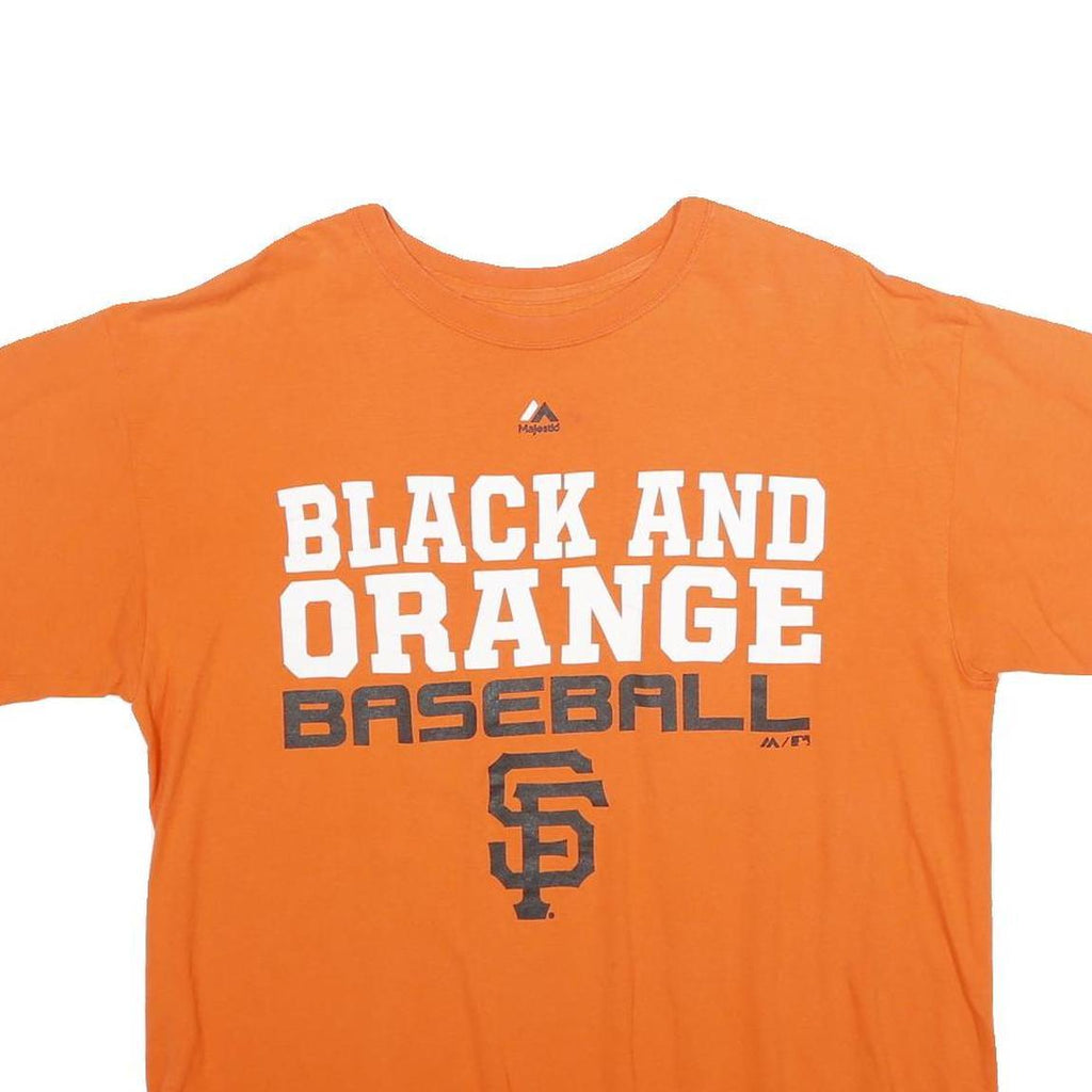 MAJESTIC Mens Orange San Francisco Baseball Graphic T-Shirt L Short Sleeve Crew