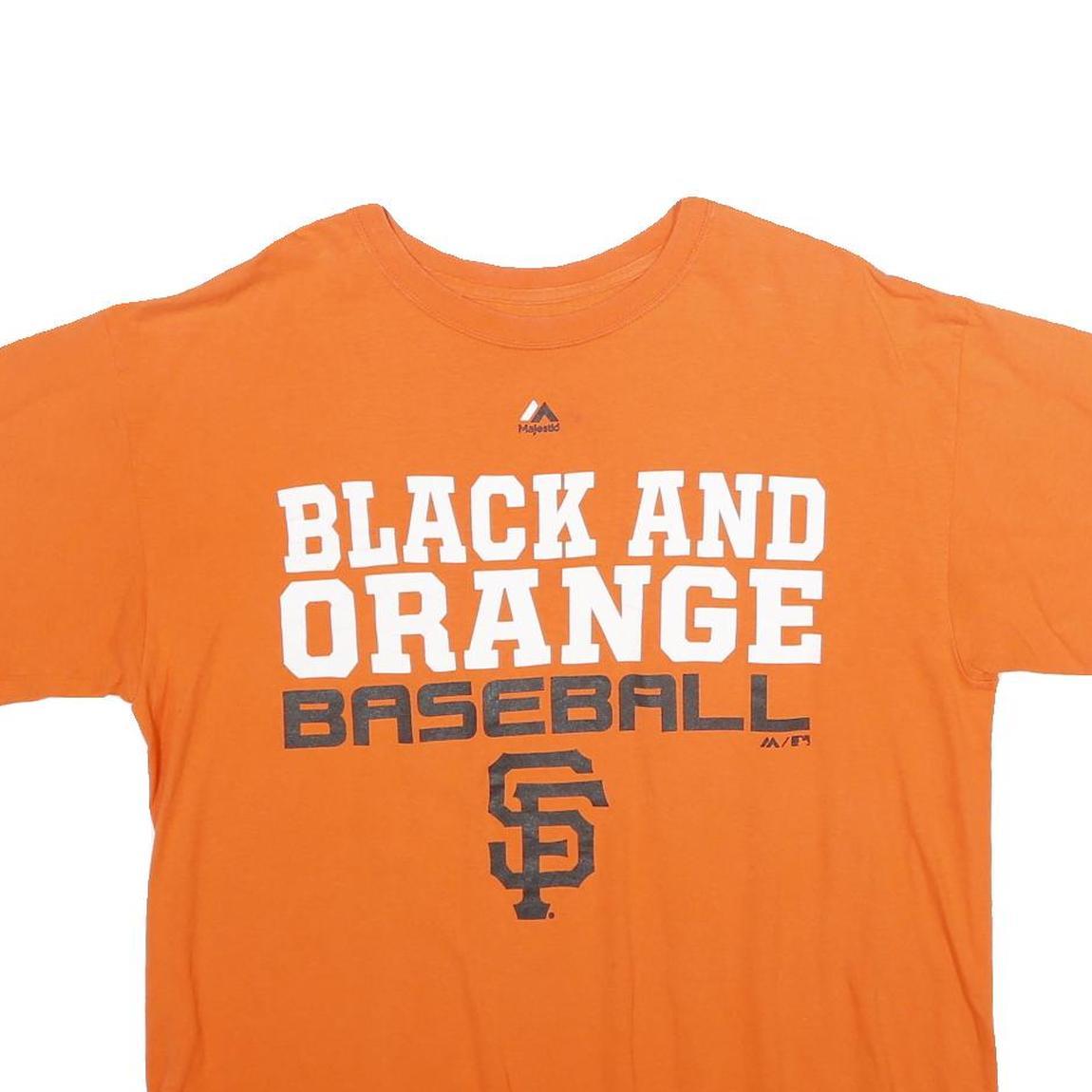 MAJESTIC Mens Orange San Francisco Baseball Graphic T-Shirt L Short Sleeve Crew