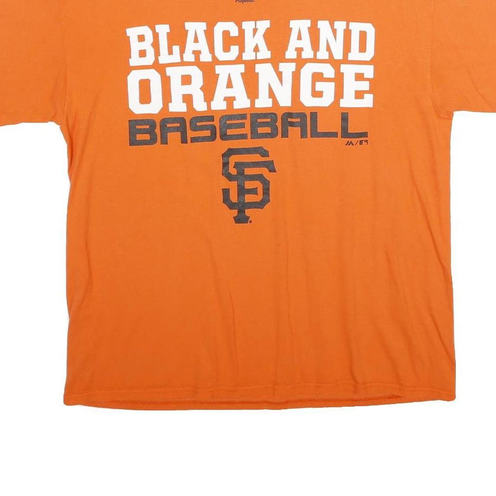 MAJESTIC Mens Orange San Francisco Baseball Graphic T-Shirt L Short Sleeve Crew