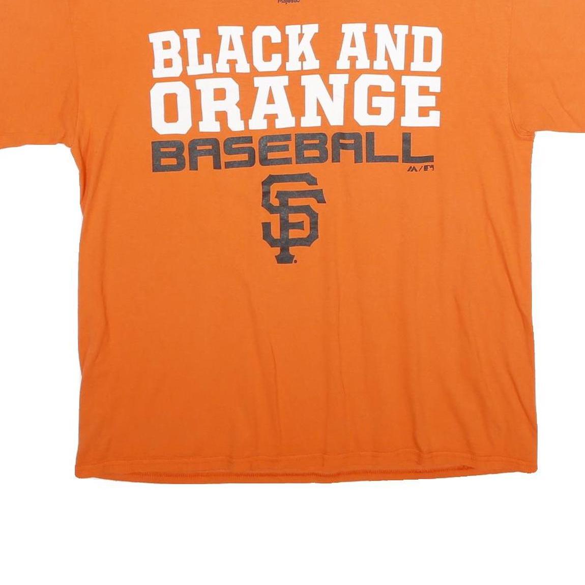 MAJESTIC Mens Orange San Francisco Baseball Graphic T-Shirt L Short Sleeve Crew