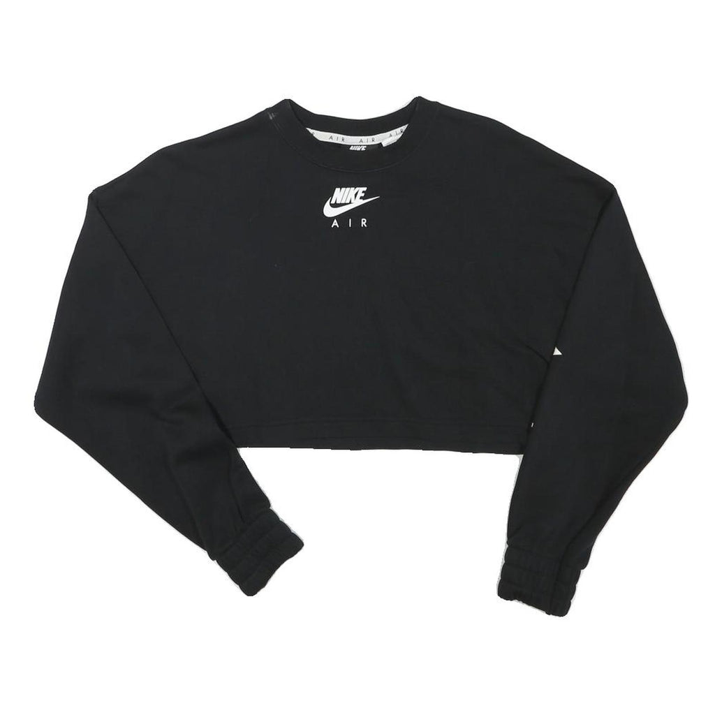 NIKE Womens Black Crop Sweatshirt XS Nike Air Printed Logo Crew Neck Long Sleeve