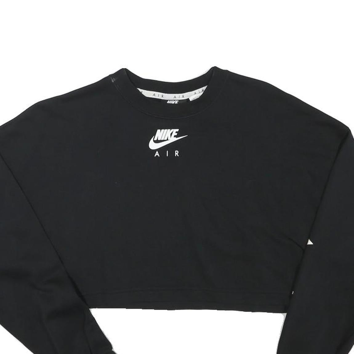 NIKE Womens Black Crop Sweatshirt XS Nike Air Printed Logo Crew Neck Long Sleeve