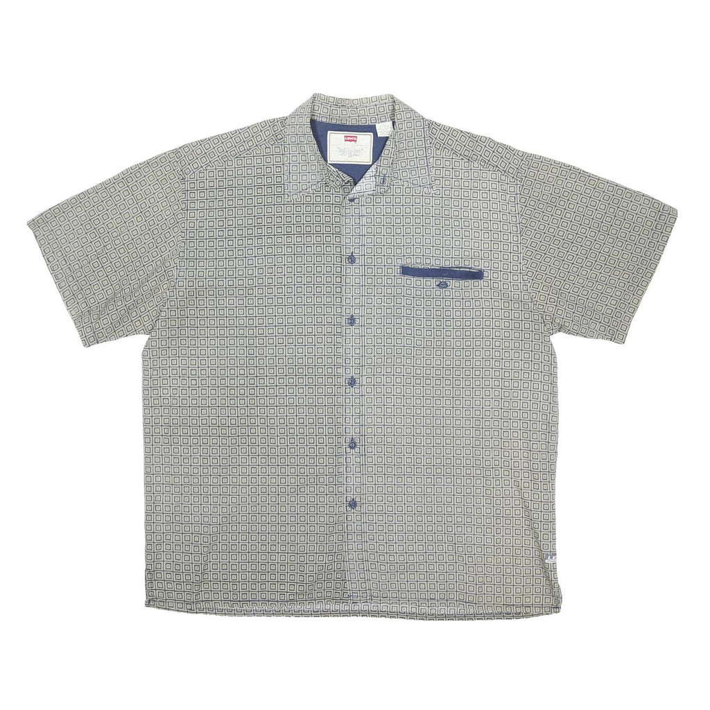 LEVI'S Mens Grey & Blue Geometric Pattern Cotton Blend Shirt L Casual Summer