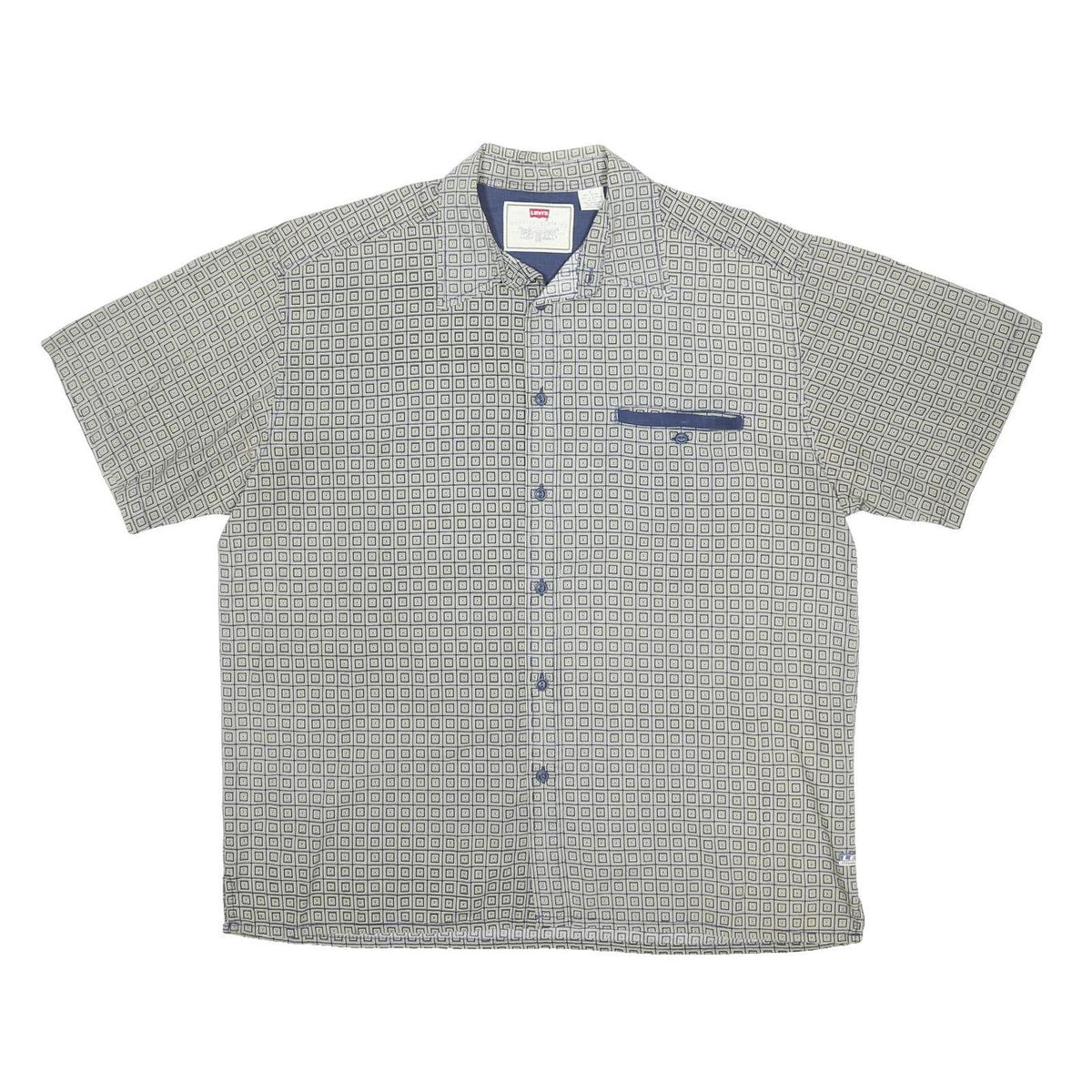 LEVI'S Mens Grey & Blue Geometric Pattern Cotton Blend Shirt L Casual Summer