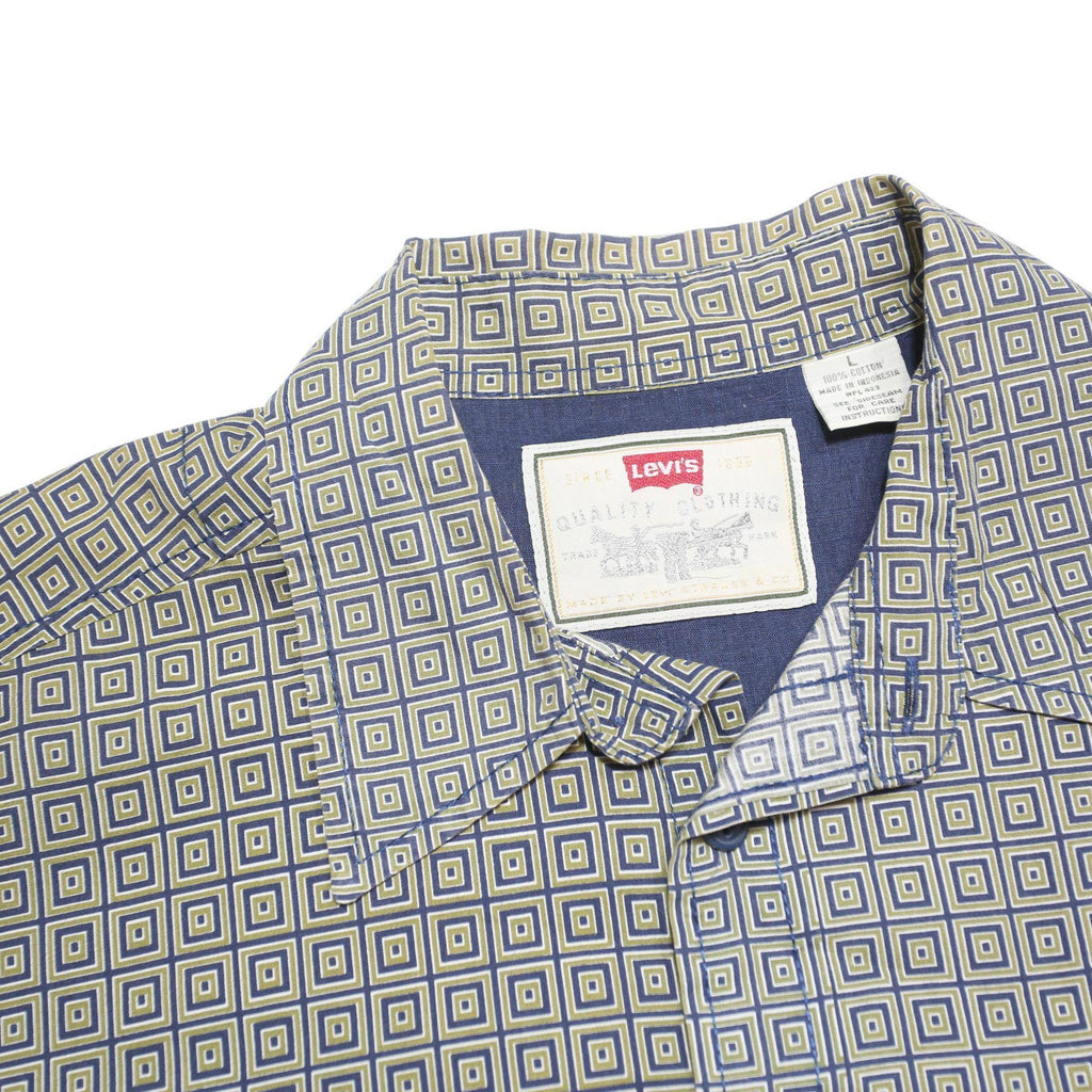 LEVI'S Mens Grey & Blue Geometric Pattern Cotton Blend Shirt L Casual Summer
