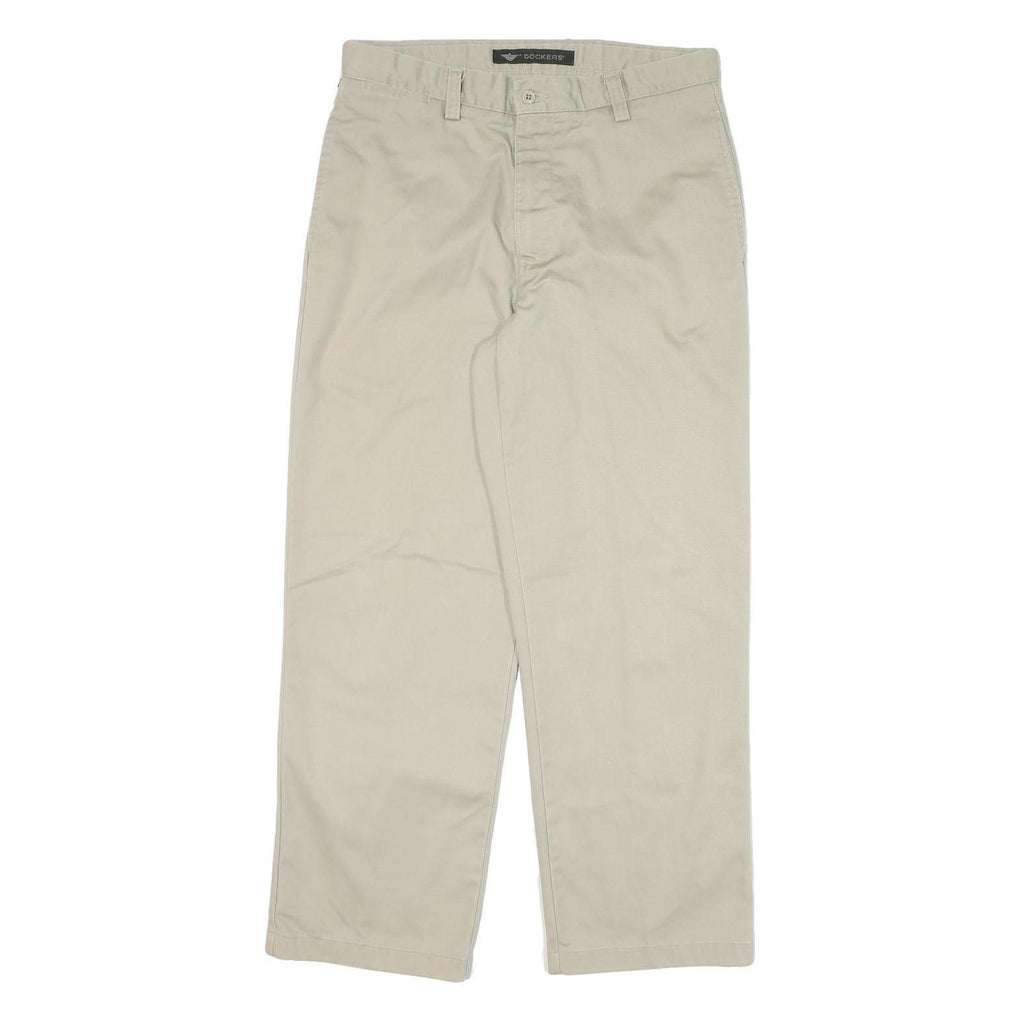 DOCKERS Mens Cotton Blend Beige Regular Straight Trousers W33 L29 Classic Zip