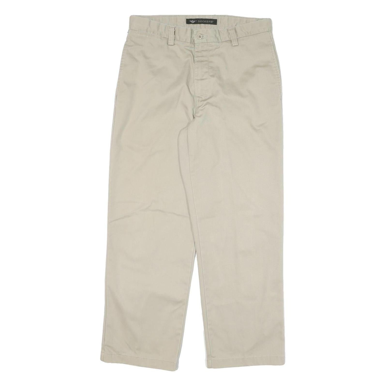 DOCKERS Mens Cotton Blend Beige Regular Straight Trousers W33 L29 Classic Zip