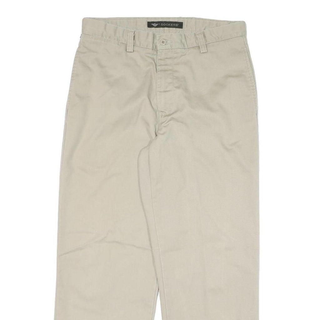 DOCKERS Mens Cotton Blend Beige Regular Straight Trousers W33 L29 Classic Zip