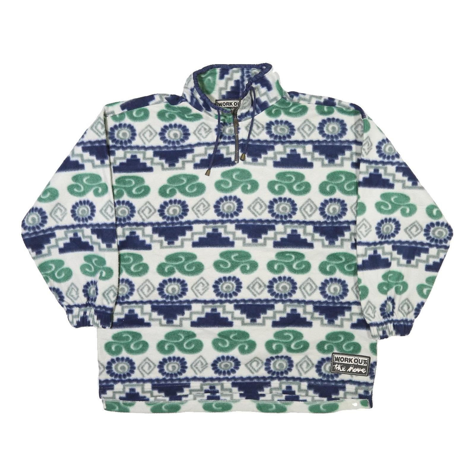 WORK OUT Womens White Blue & Green Patterned Jumper Pullover Crew Neck Knit XL