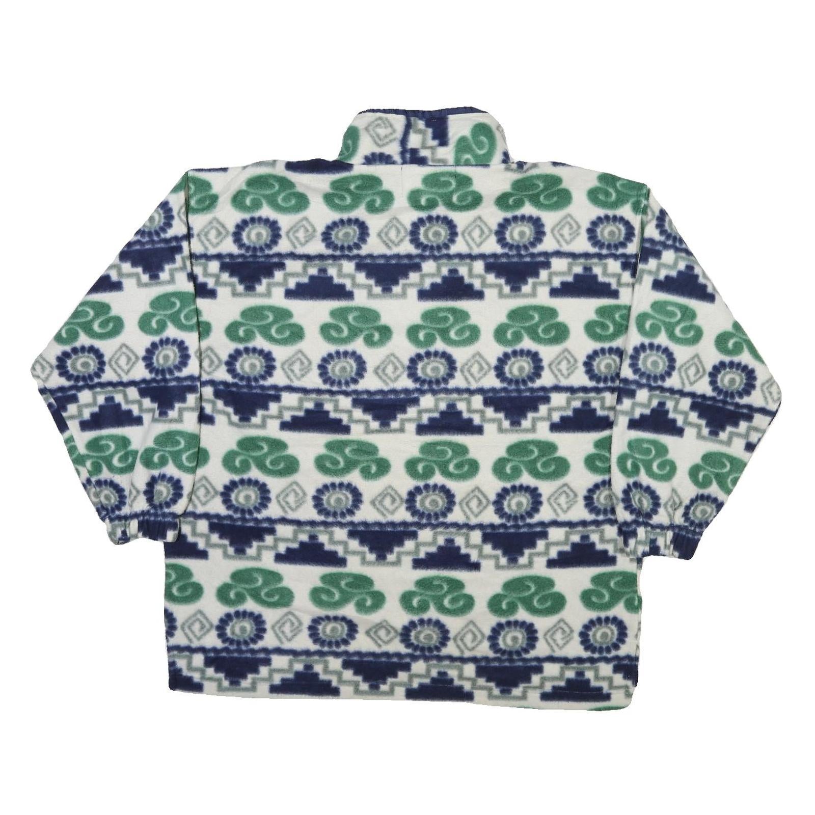 WORK OUT Womens White Blue & Green Patterned Jumper Pullover Crew Neck Knit XL