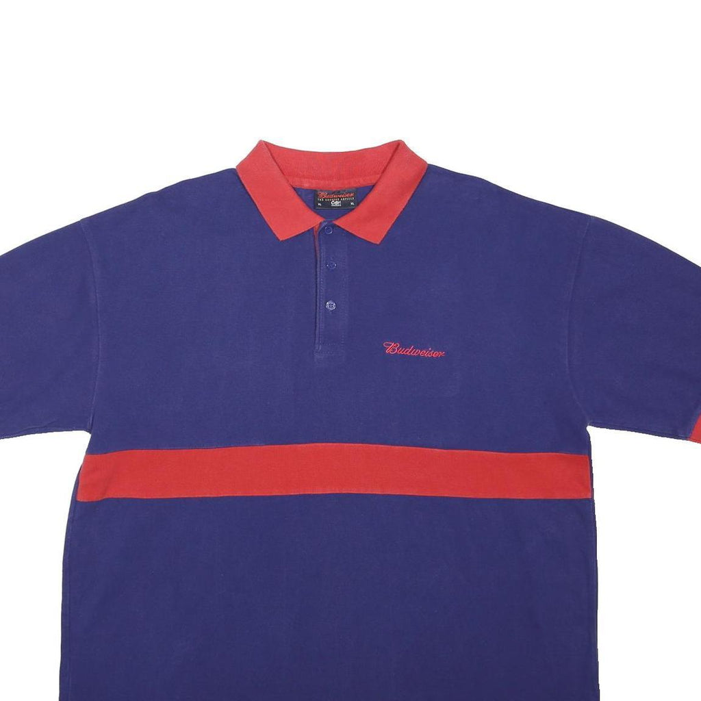 BUDWEISER Mens Blue & Red Polo Shirt XL Cotton Blend Classic Embroidered Logo