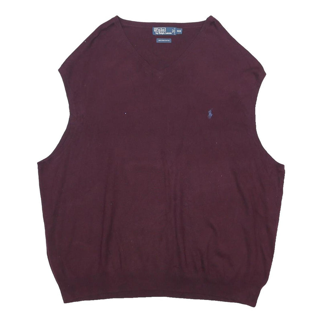 POLO RALPH LAUREN Mens Maroon Plain Jumper V-Neck Basic Knit 4XL Cotton Blend