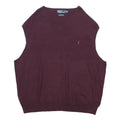 POLO RALPH LAUREN Mens Maroon Plain Jumper V-Neck Basic Knit 4XL Cotton Blend