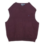 POLO RALPH LAUREN Mens Maroon Plain Jumper V-Neck Basic Knit 4XL Cotton Blend