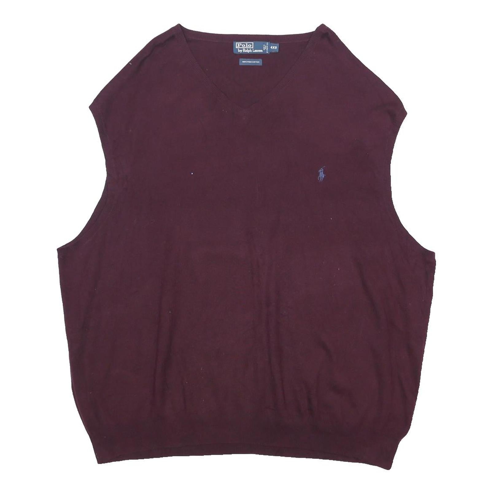 POLO RALPH LAUREN Mens Maroon Plain Jumper V-Neck Basic Knit 4XL Cotton Blend
