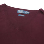 POLO RALPH LAUREN Mens Maroon Plain Jumper V-Neck Basic Knit 4XL Cotton Blend