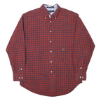 TOMMY HILFIGER Mens Red & Navy Check Shirt M Classic Fit Button-Down Collar Long
