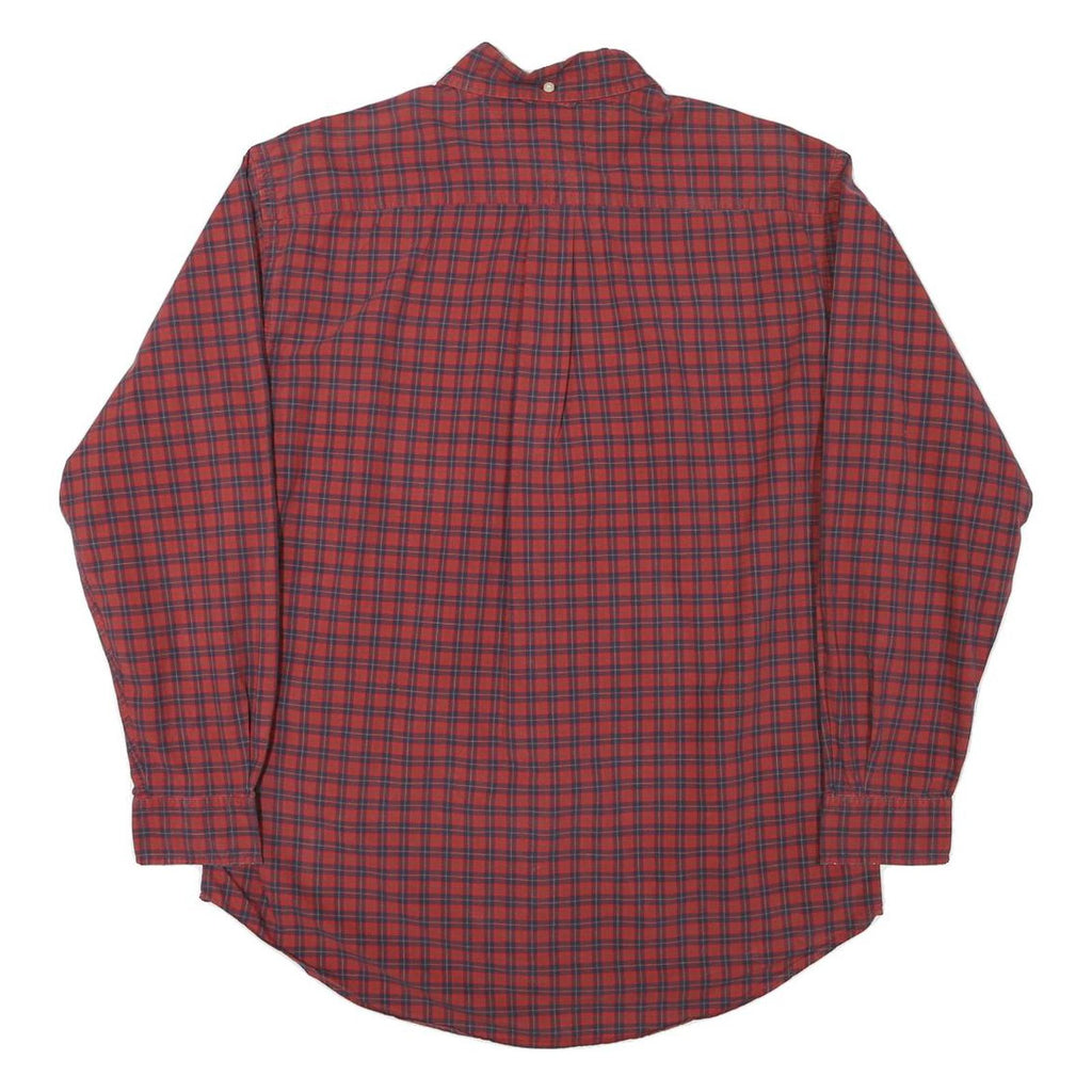 TOMMY HILFIGER Mens Red & Navy Check Shirt M Classic Fit Button-Down Collar Long