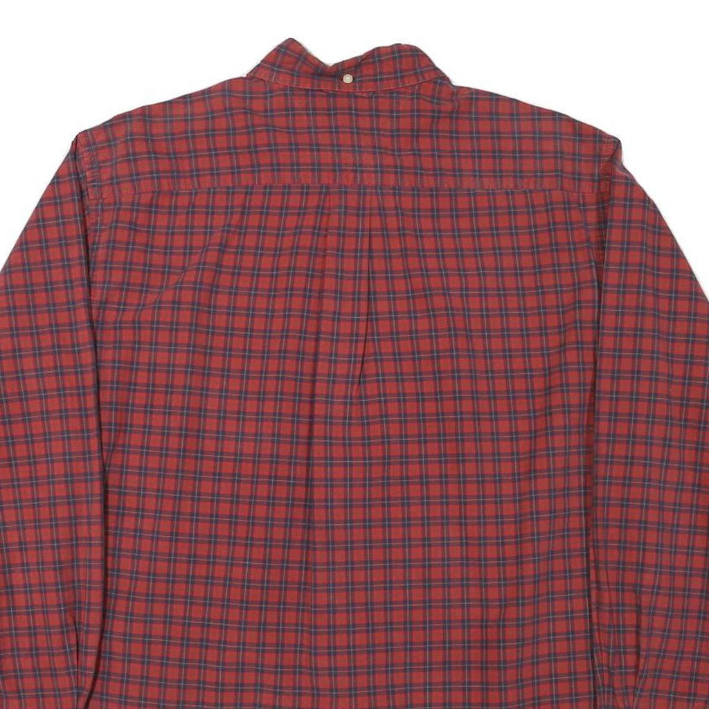 TOMMY HILFIGER Mens Red & Navy Check Shirt M Classic Fit Button-Down Collar Long