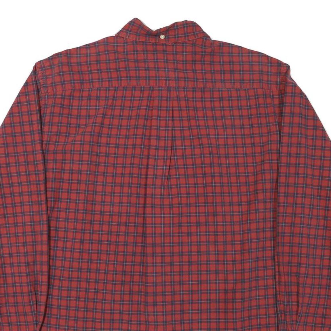 TOMMY HILFIGER Mens Red & Navy Check Shirt M Classic Fit Button-Down Collar Long
