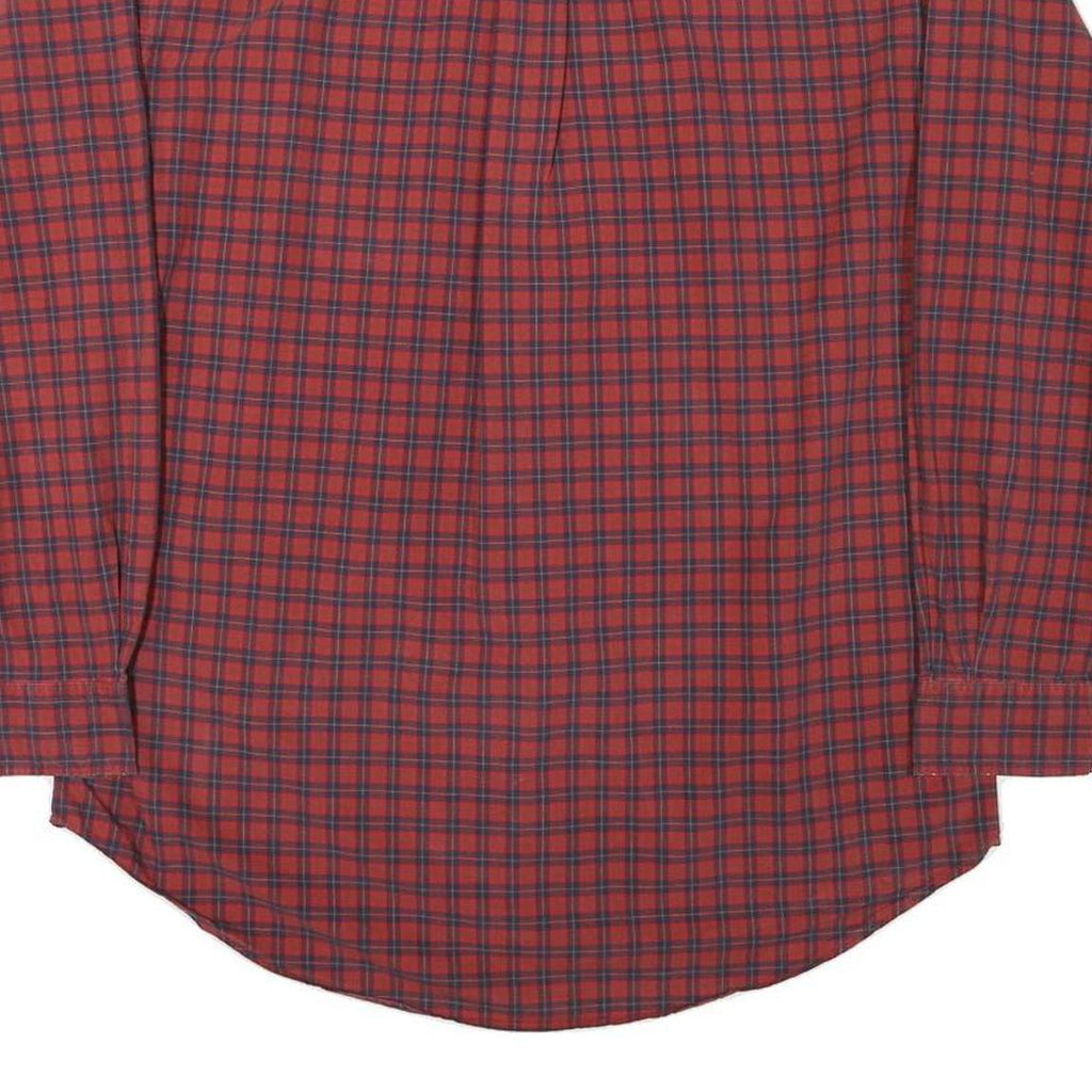 TOMMY HILFIGER Mens Red & Navy Check Shirt M Classic Fit Button-Down Collar Long
