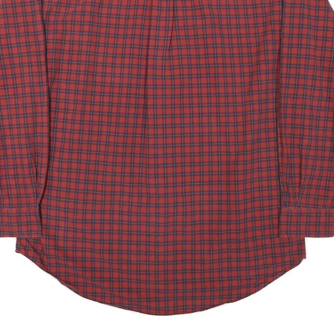 TOMMY HILFIGER Mens Red & Navy Check Shirt M Classic Fit Button-Down Collar Long