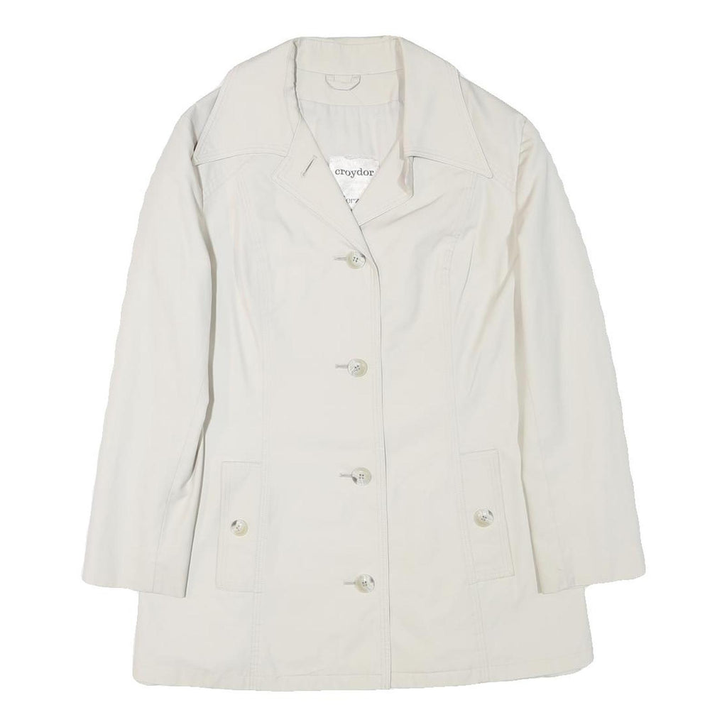 CROYDOR Womens White Jacket S Cotton Blend Button Casual Classic Tailored