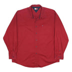 TOMMY HILFIGER Mens Red Shirt XL Classic Button Up Cotton Casual Long Sleeve