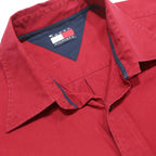 TOMMY HILFIGER Mens Red Shirt XL Classic Button Up Cotton Casual Long Sleeve