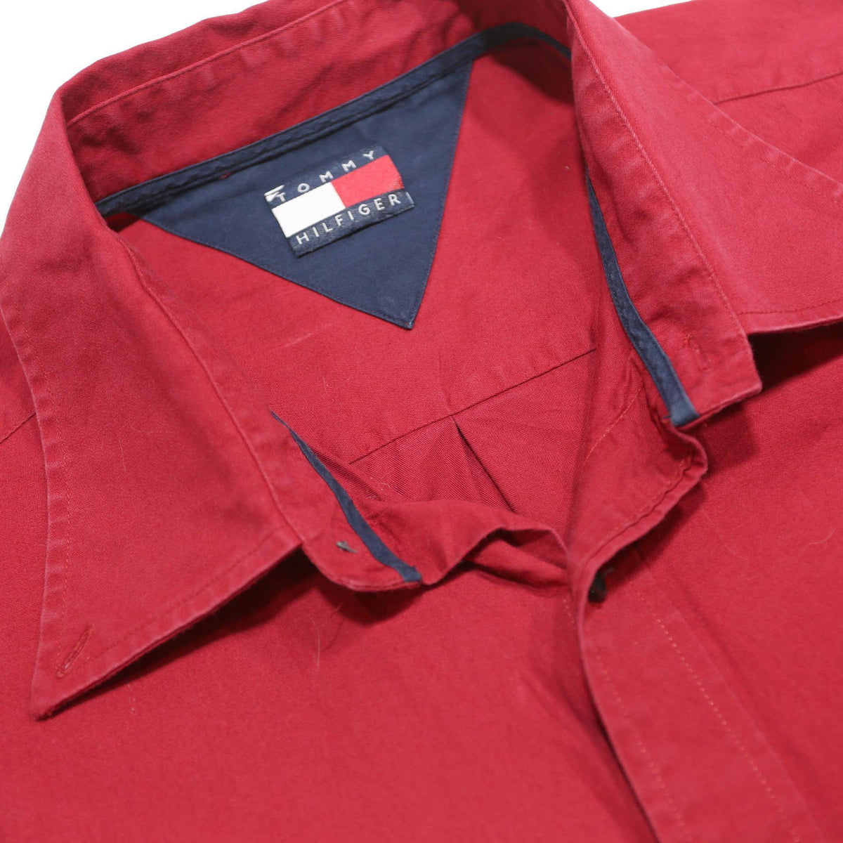 TOMMY HILFIGER Mens Red Shirt XL Classic Button Up Cotton Casual Long Sleeve
