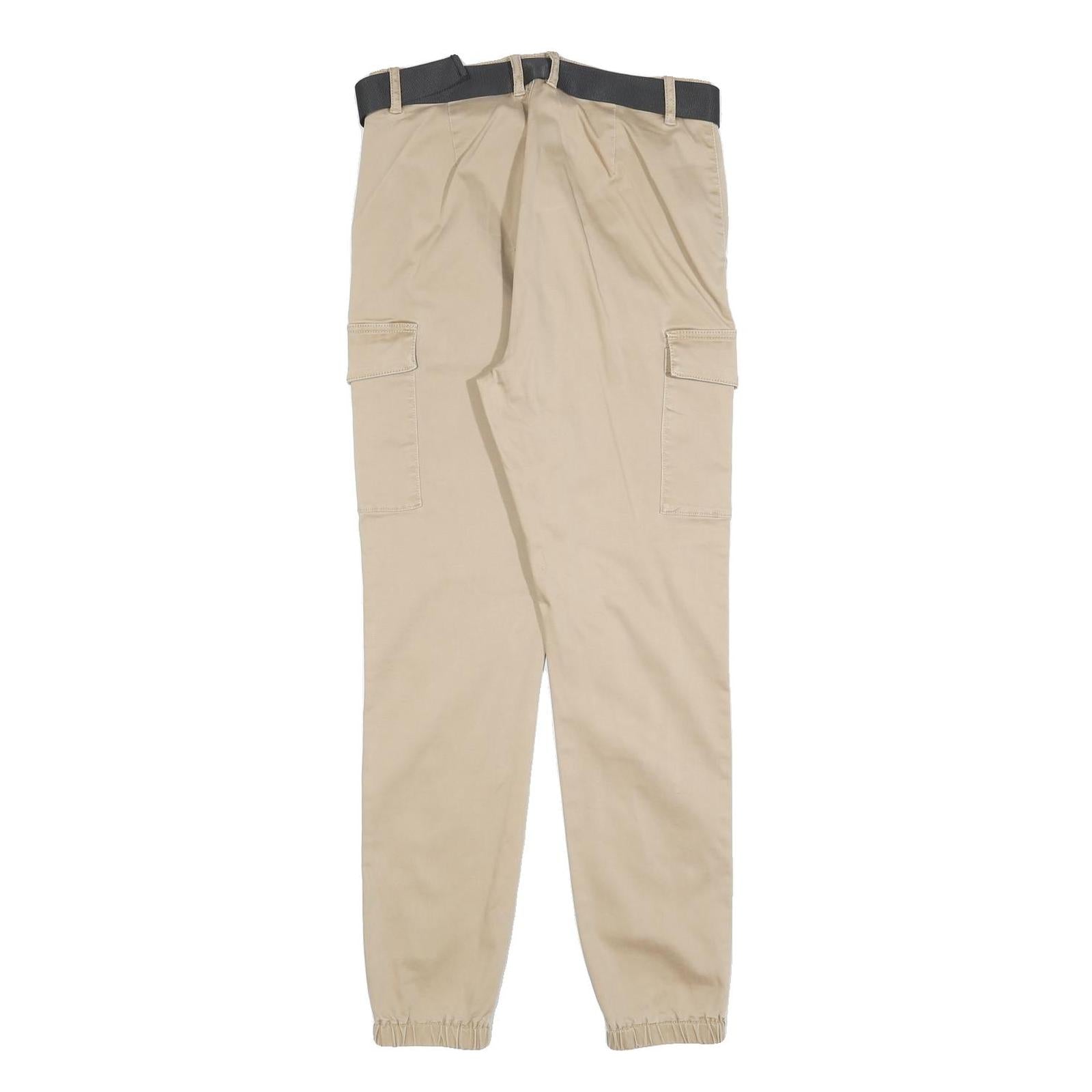 TALLY WEIJL Womens Cotton Blend Beige Slim Cargo Trousers W28 L28 Belted