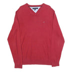 TOMMY HILFIGER Mens Red Plain V Neck Basic Knit XL Cotton Blend Jumper