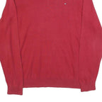 TOMMY HILFIGER Mens Red Plain V Neck Basic Knit XL Cotton Blend Jumper