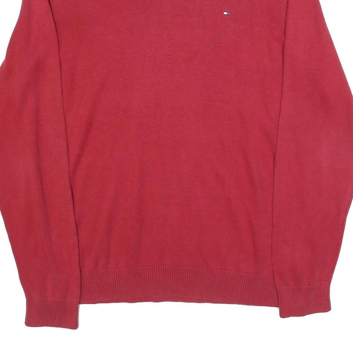 TOMMY HILFIGER Mens Red Plain V Neck Basic Knit XL Cotton Blend Jumper