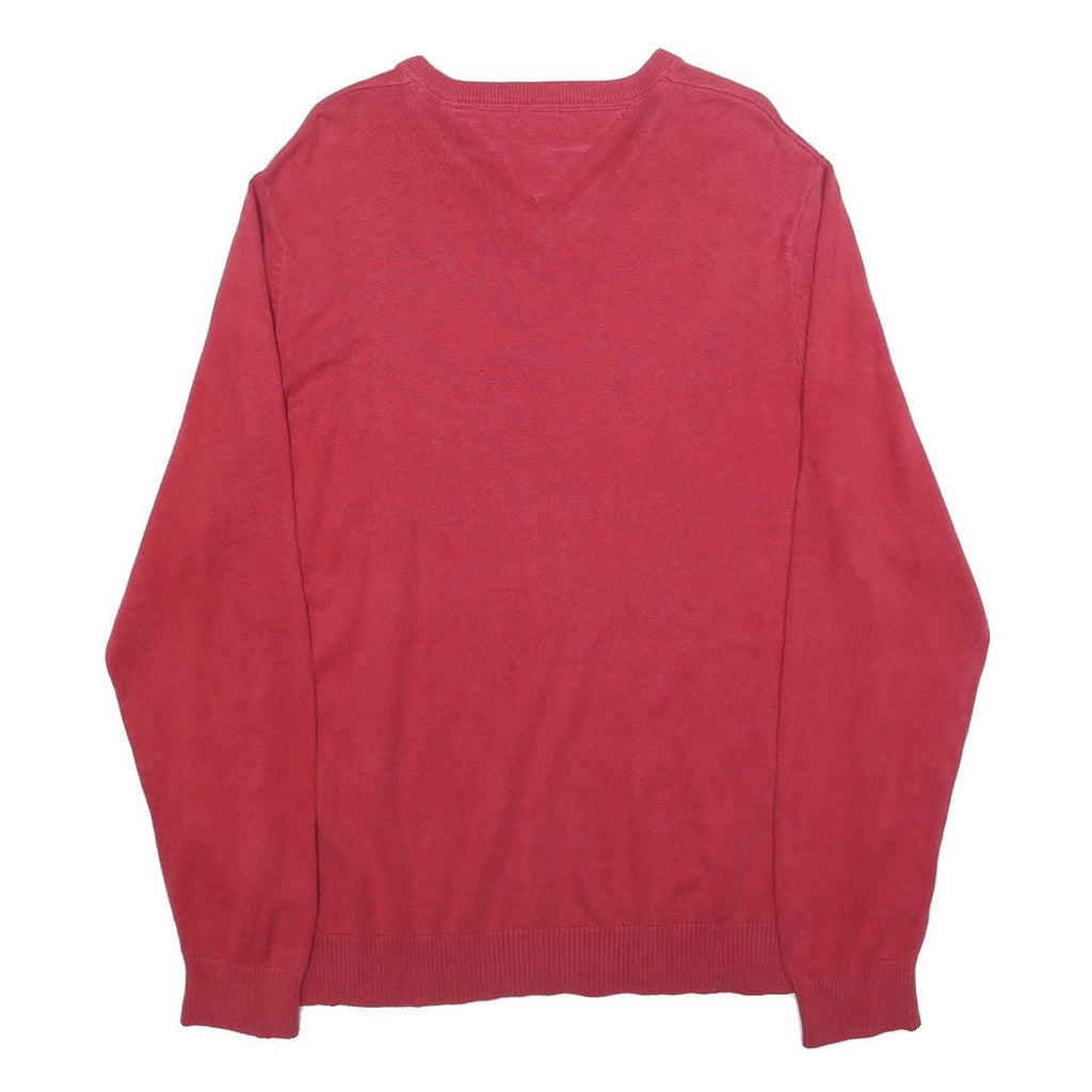 TOMMY HILFIGER Mens Red Plain V Neck Basic Knit XL Cotton Blend Jumper