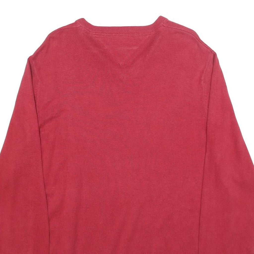 TOMMY HILFIGER Mens Red Plain V Neck Basic Knit XL Cotton Blend Jumper