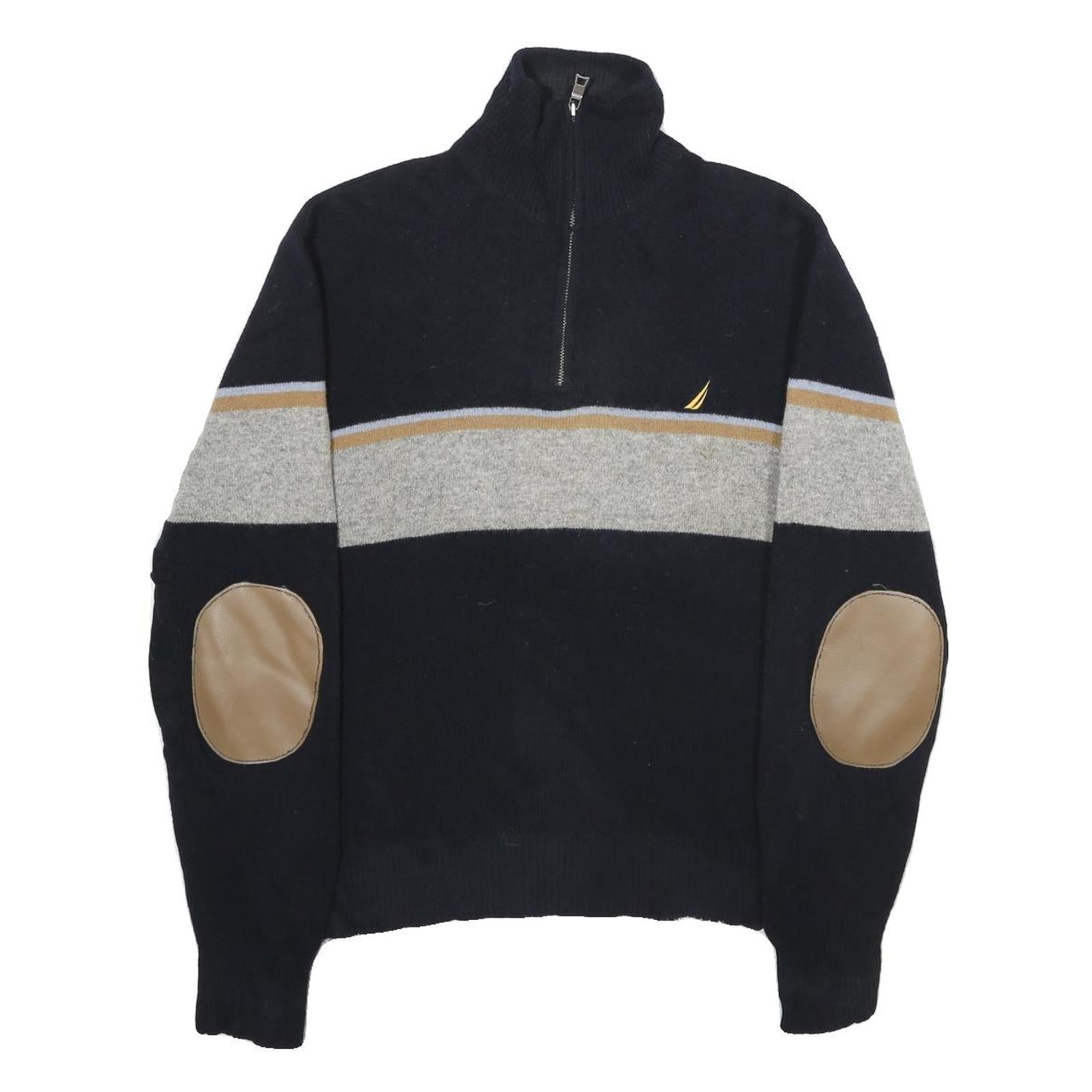 NAUTICA Mens Black & Grey Colourblock Wool Jumper Pullover Crew Neck M