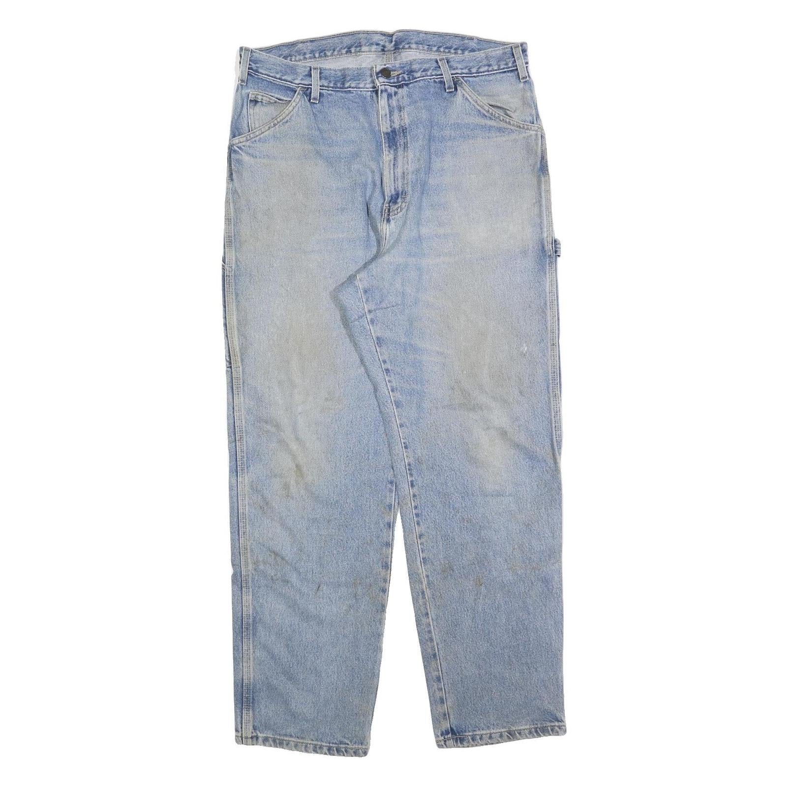 DICKIES Mens Jeans Blue Relaxed Straight Denim Light W36 L30 Workwear