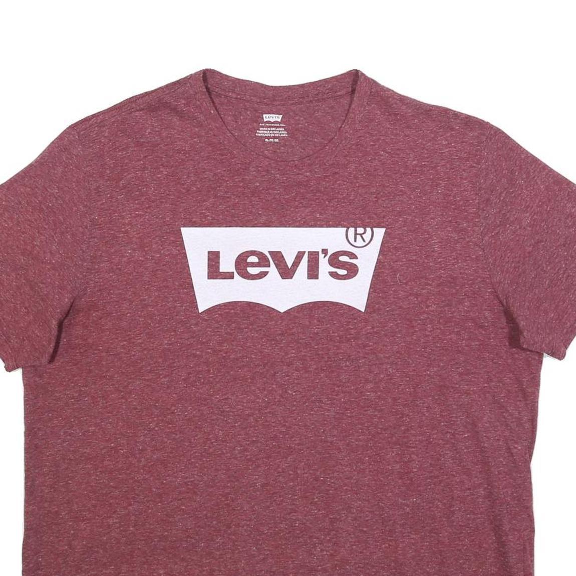 LEVI'S Mens Maroon Graphic T-Shirt XL Short Sleeve Crew Neck Cotton Blend