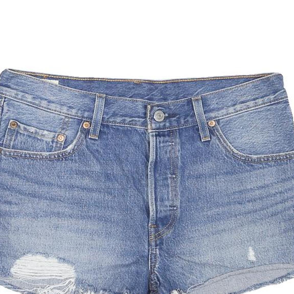 LEVI'S Womens Denim Blue Casual Shorts L W32 Distressed Cut-Off 5 Pocket