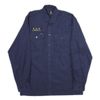 MASCOT Mens Navy Blue Workwear Shirt S Cotton Blend Button Long Sleeve