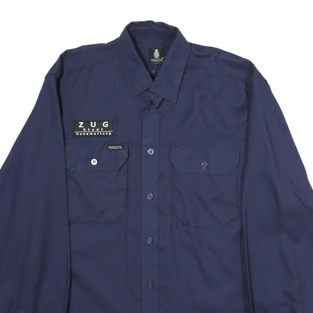 MASCOT Mens Navy Blue Workwear Shirt S Cotton Blend Button Long Sleeve