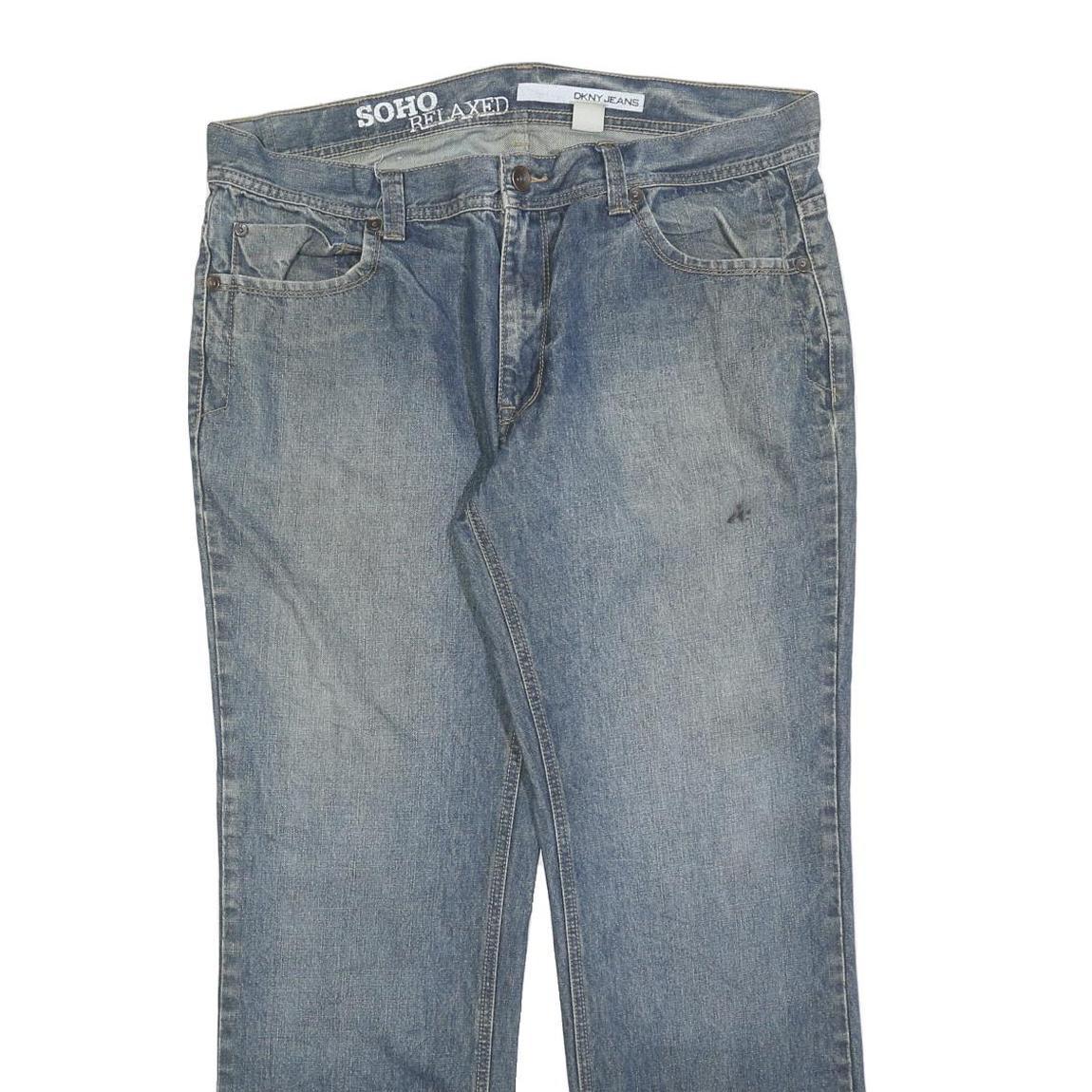 DKNY Mens Relaxed Jeans Blue Denim W36 L30 Soho Relaxed Zip Cotton Blend