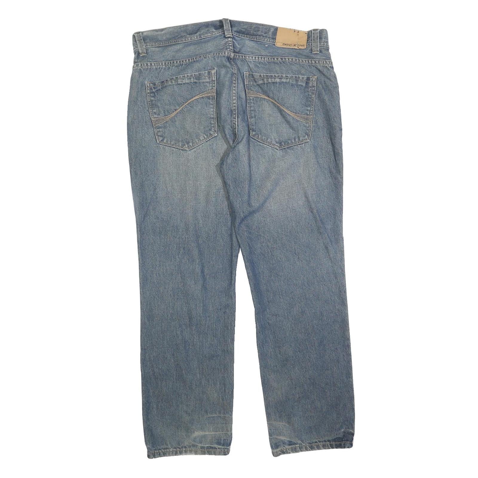 DKNY Mens Relaxed Jeans Blue Denim W36 L30 Soho Relaxed Zip Cotton Blend