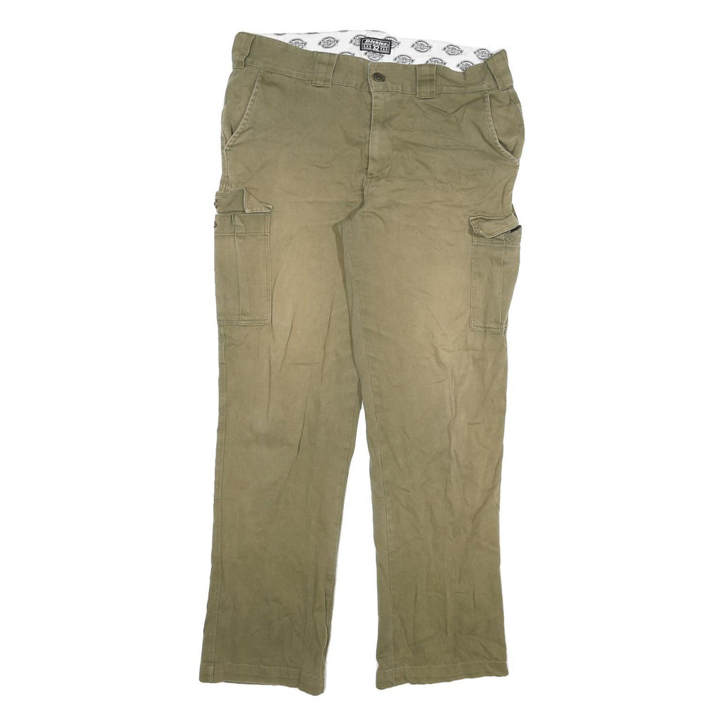 DICKIES Mens Cotton Blend Beige Regular Cargo Trousers W32 L28 Workwear Zip