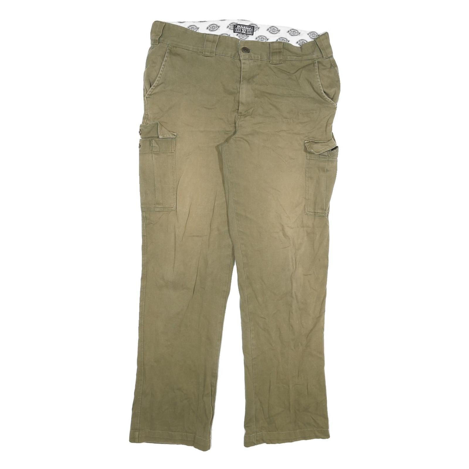 DICKIES Mens Cotton Blend Beige Regular Cargo Trousers W32 L28 Workwear Zip