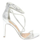 STEVE MADDEN Evening Strappy Womens Heels Silver Synthetic UK 4.5 Glitter Detail