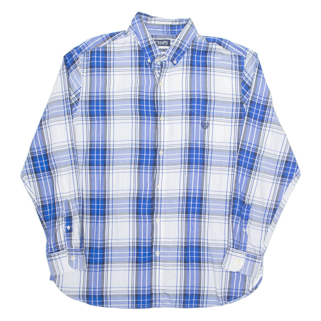 CHAPS Mens Shirt Blue Plaid Long Sleeve XL