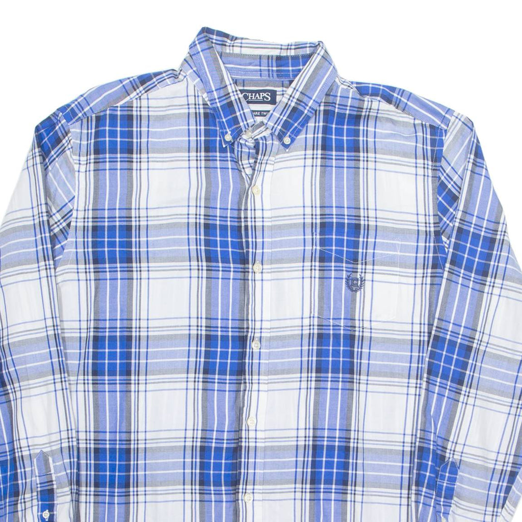 CHAPS Mens Shirt Blue Plaid Long Sleeve XL